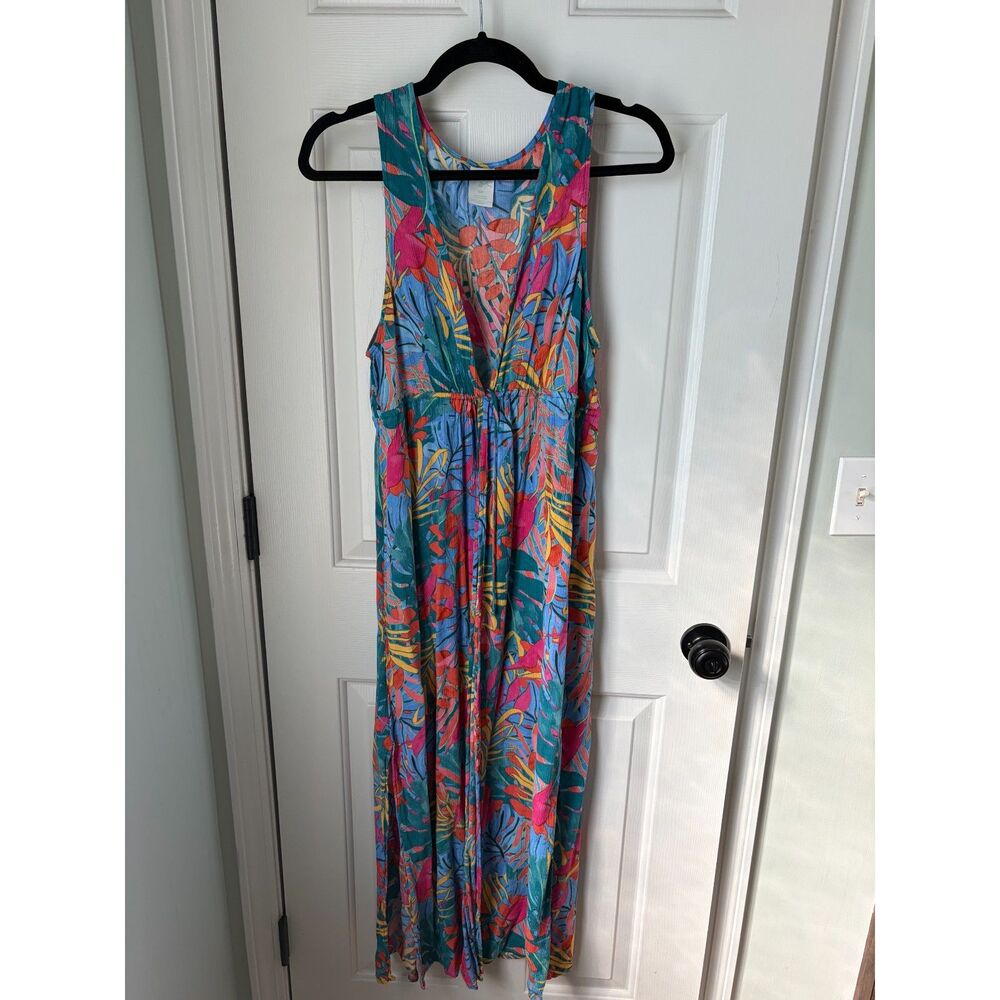 Kona Sol Tie Front Vibrant Floral Resortwear Vacation Cover Up Dress Size S/M